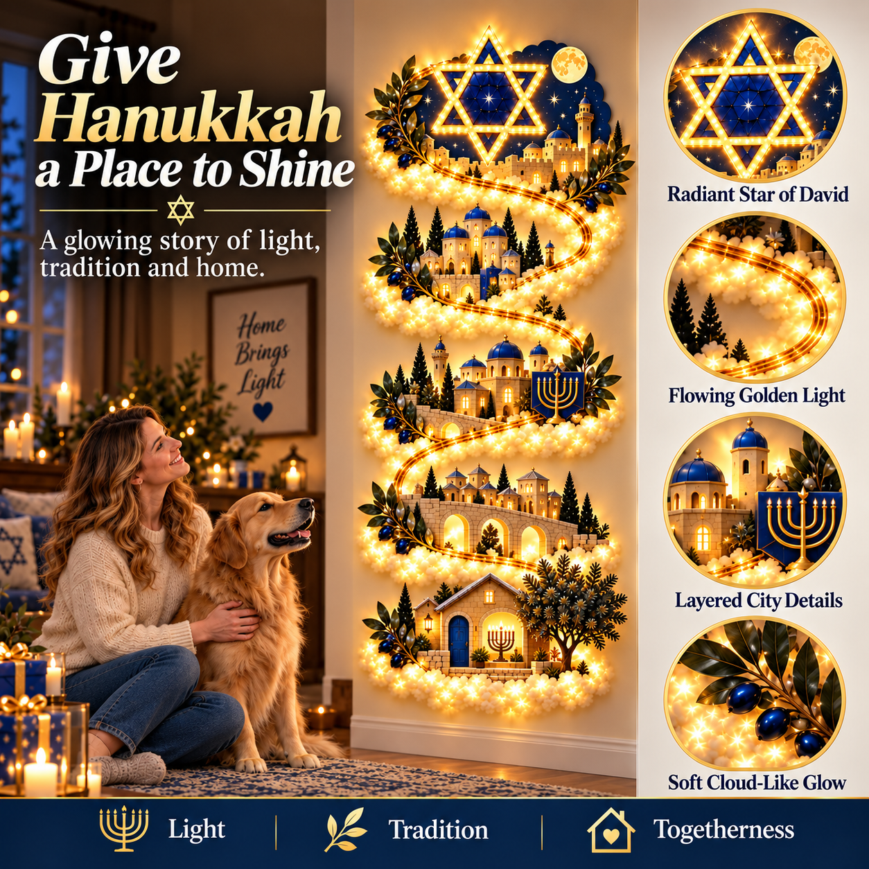 🔥🎁🕎 Hanukkah Festival of Lights Wall Decor Collection – 4 Glowing Designs Celebrating Eight Nights of Light ✨-HandPrint