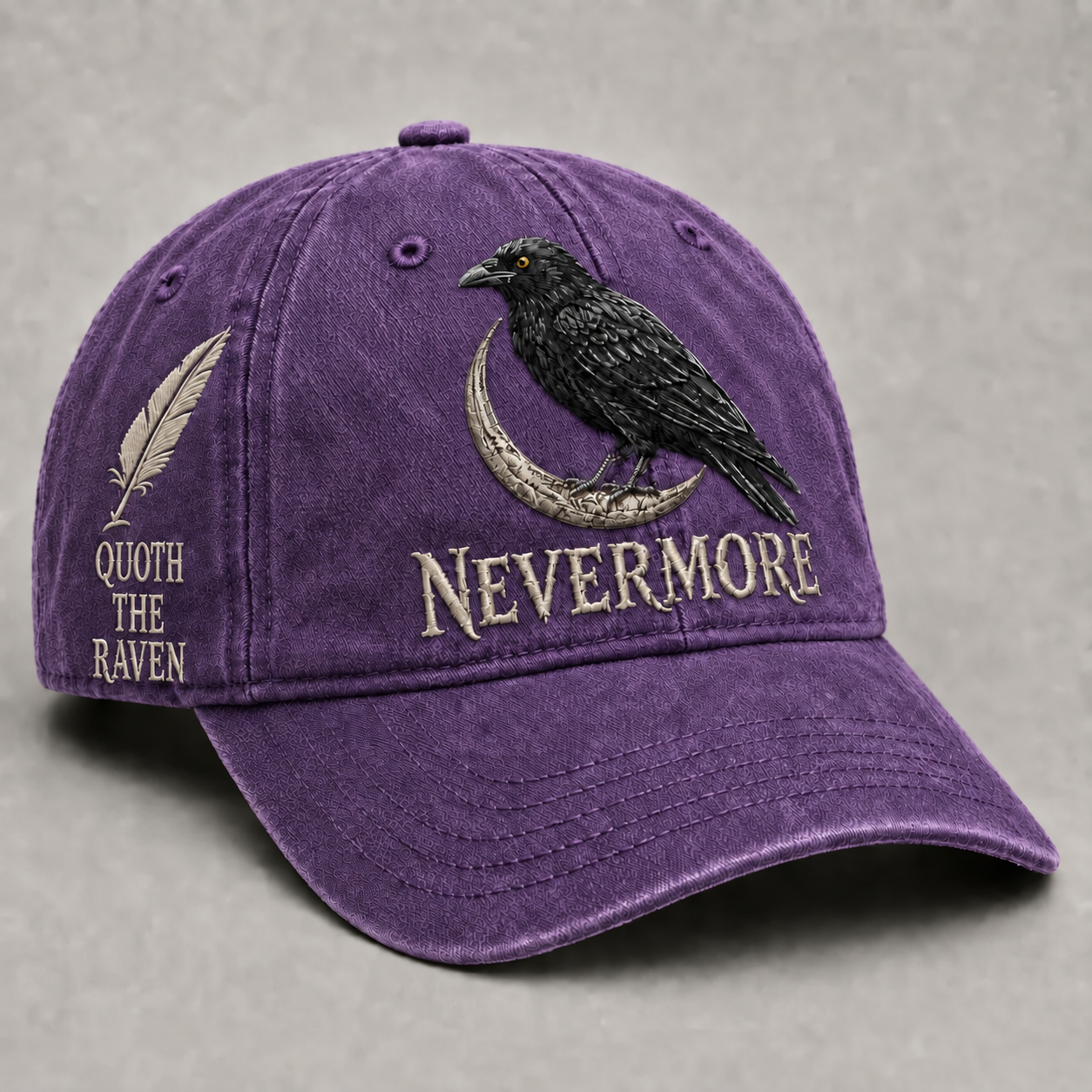 ⬛🐦Nevermore Embroidered Raven Vintage Cap | Gothic Bird Lover Hat-HandPrint