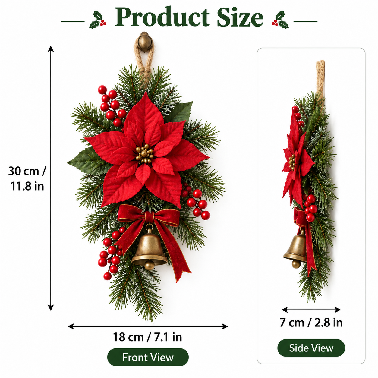 Classic Red Poinsettia Christmas Door Swag-HandPrint