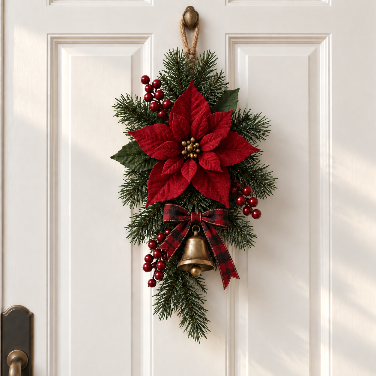 Classic Red Poinsettia Christmas Door Swag-HandPrint