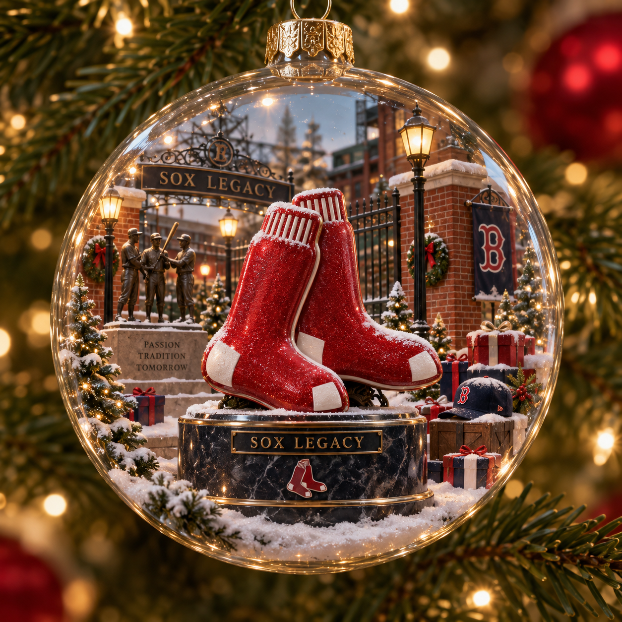 🎄 Go Sox — Light-Up Baseball Diorama Ornament-HandPrint