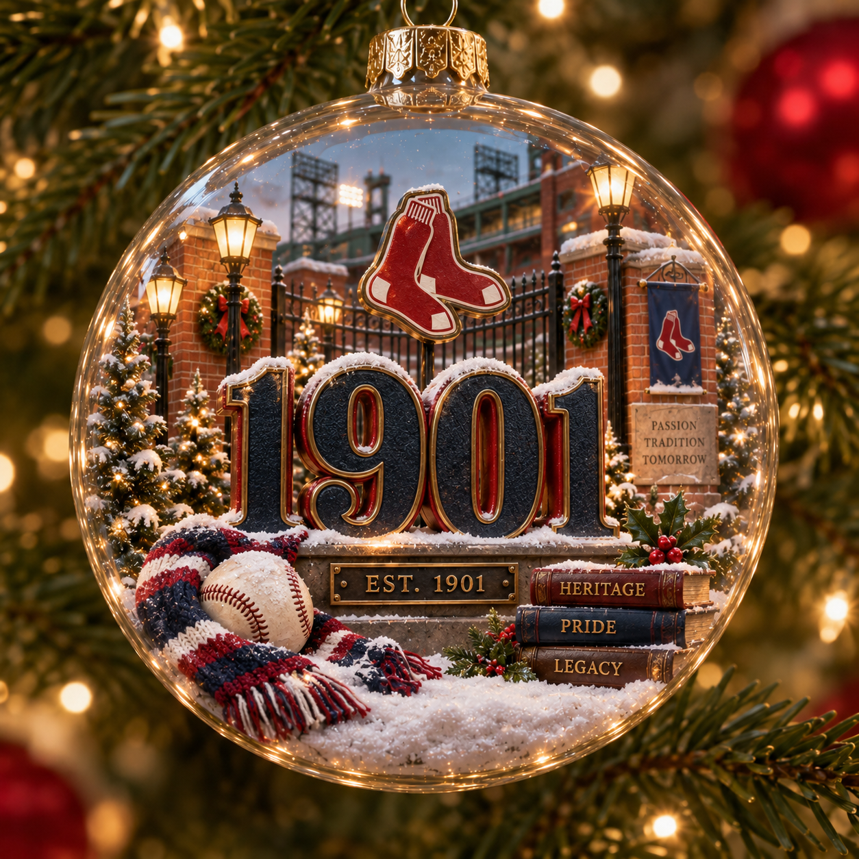 🎄 Go Sox — Light-Up Baseball Diorama Ornament-HandPrint