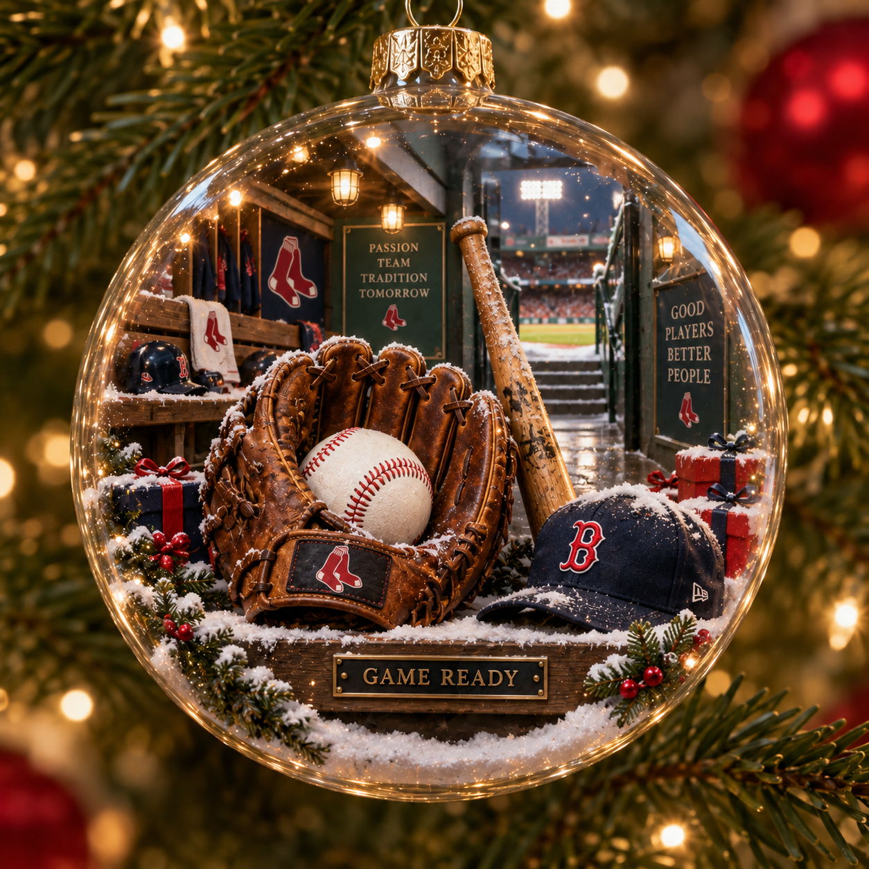 🎄 Go Sox — Light-Up Baseball Diorama Ornament-HandPrint
