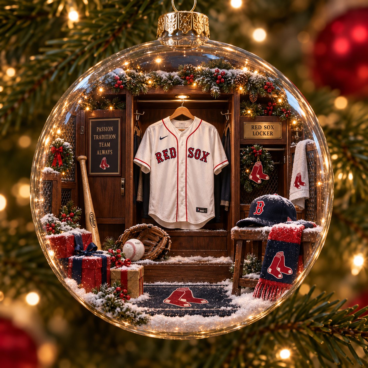🎄 Go Sox — Light-Up Baseball Diorama Ornament-HandPrint