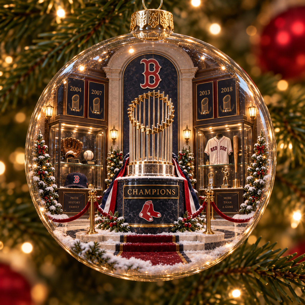 🎄 Go Sox — Light-Up Baseball Diorama Ornament-HandPrint
