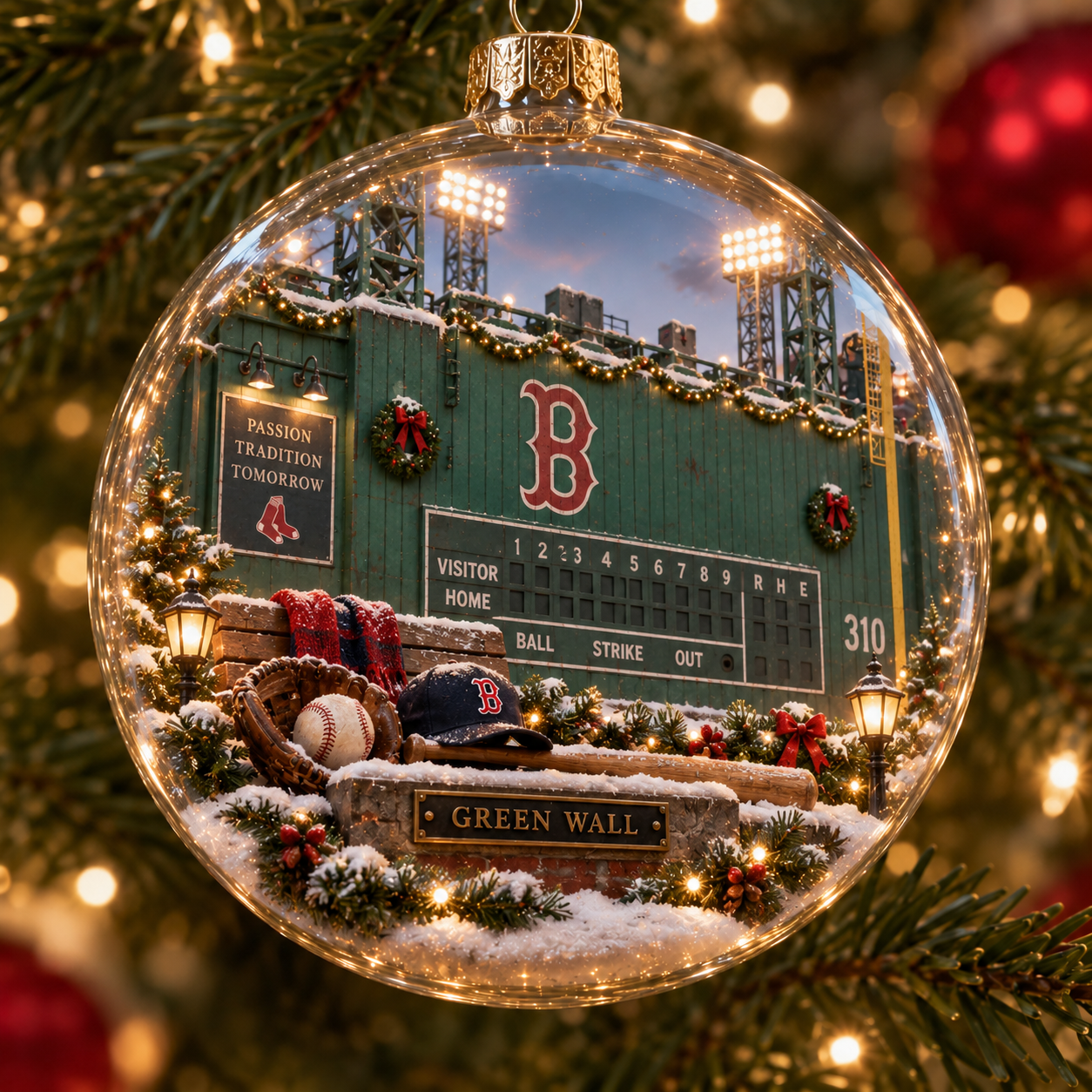 🎄 Go Sox — Light-Up Baseball Diorama Ornament-HandPrint