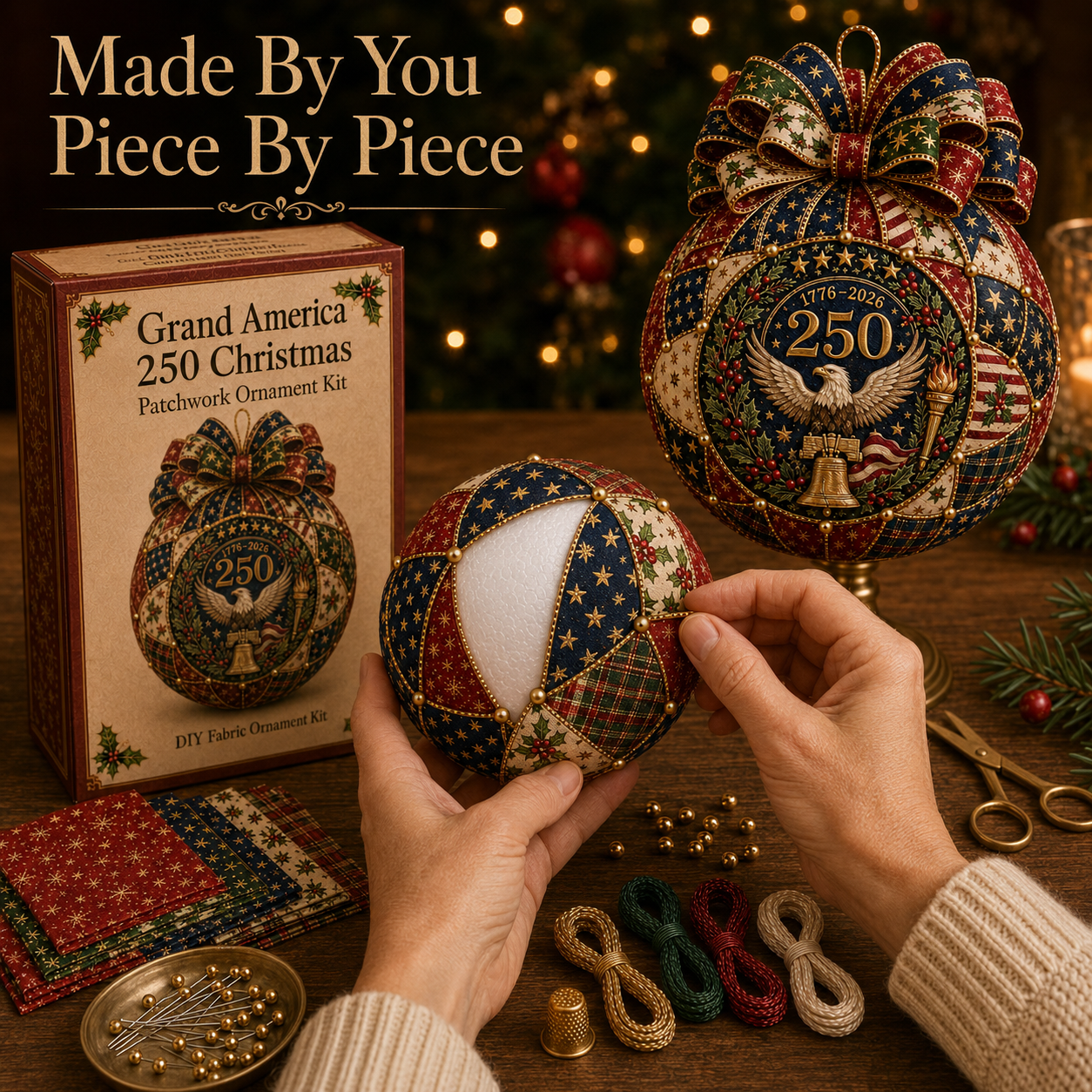 Beginner-Friendly USA 250th Anniversary Christmas Patchwork Ornament DIY Kit-HandPrint