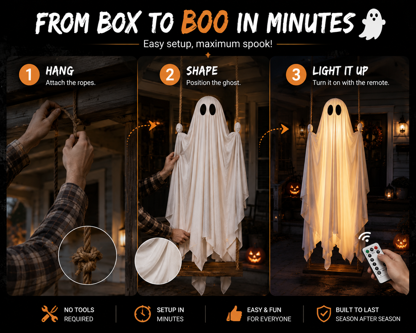 The Midnight Guest – 5FT Light-Up Swinging Ghost-HandPrint