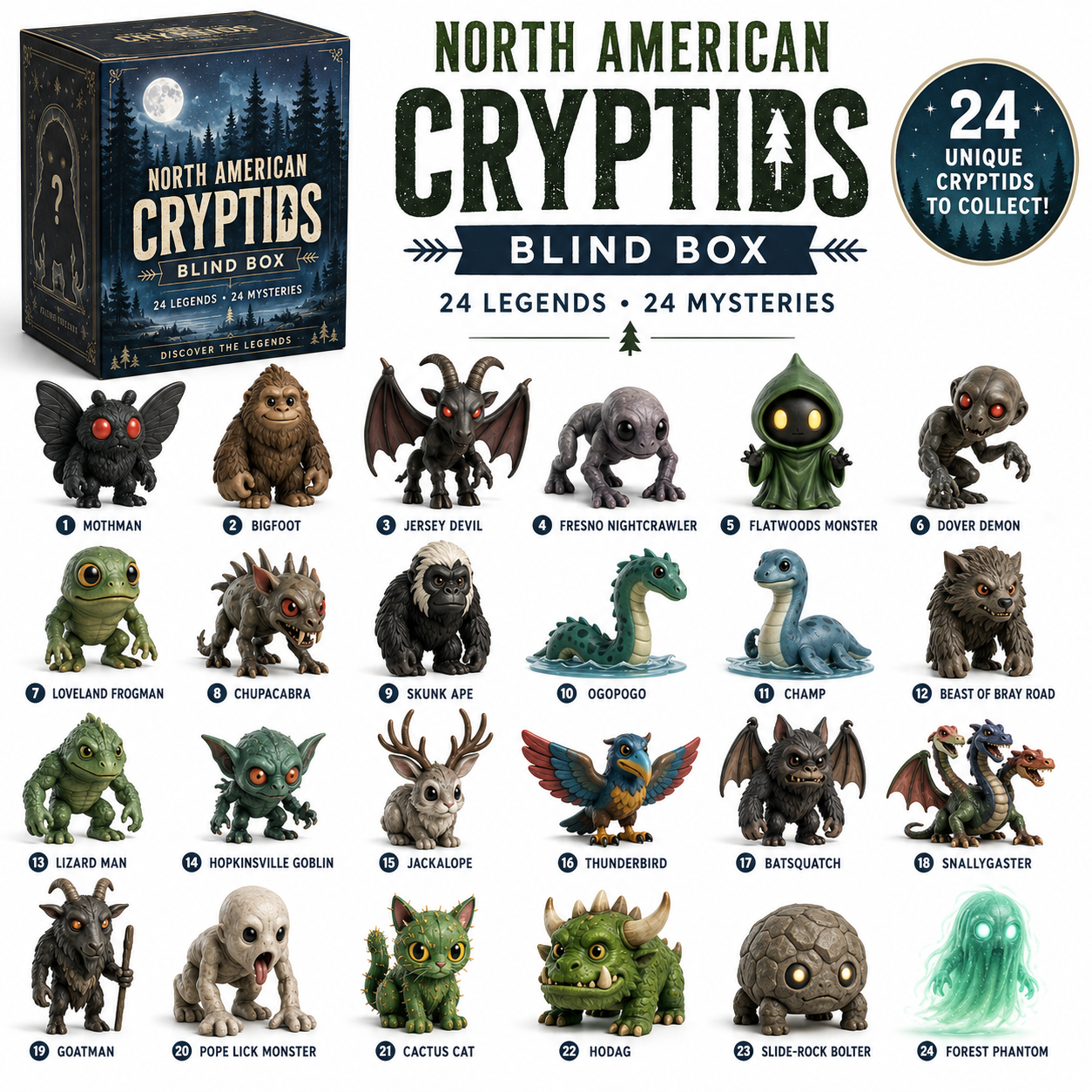 👁️North American Cryptids Blind Box – Complete 24-Piece Collection👹-HandPrint