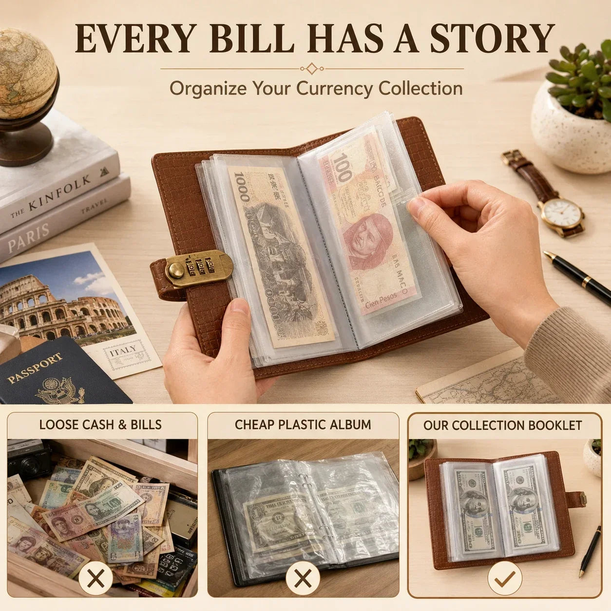 Locking Banknote Collection Booklet | Holds 100 Bills-HandPrint