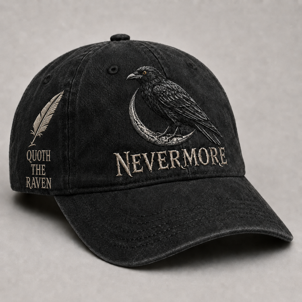⬛🐦Nevermore Embroidered Raven Vintage Cap | Gothic Bird Lover Hat-HandPrint