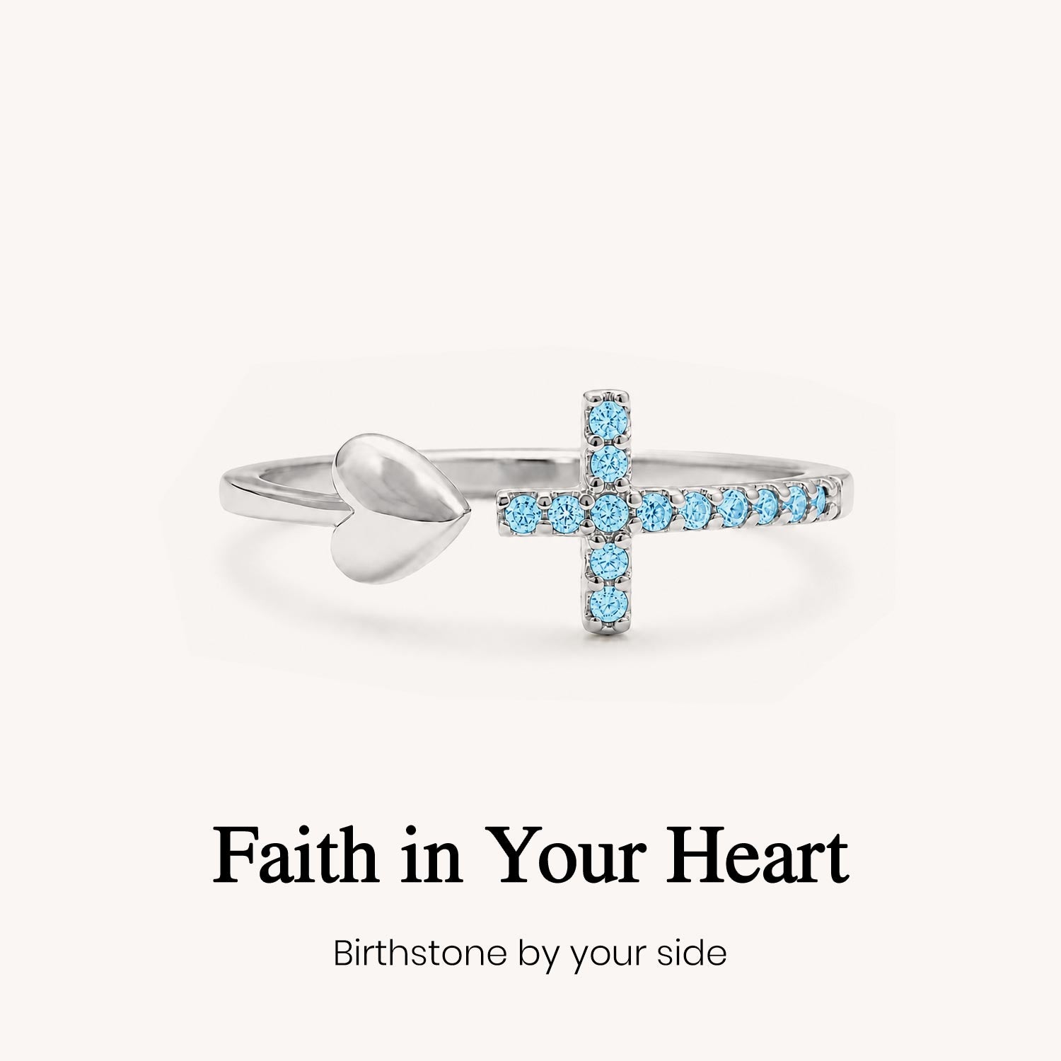 Pray Through It Cross & Heart Personalized Birthstone Ring-HandPrint