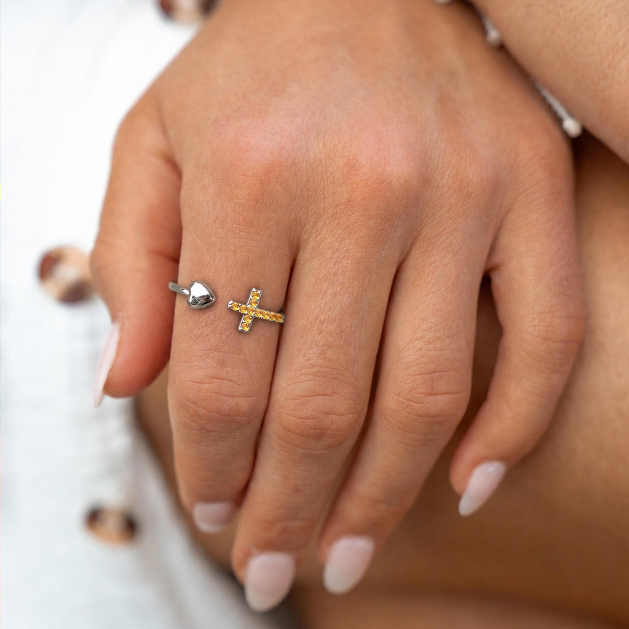Pray Through It Cross & Heart Personalized Birthstone Ring-HandPrint