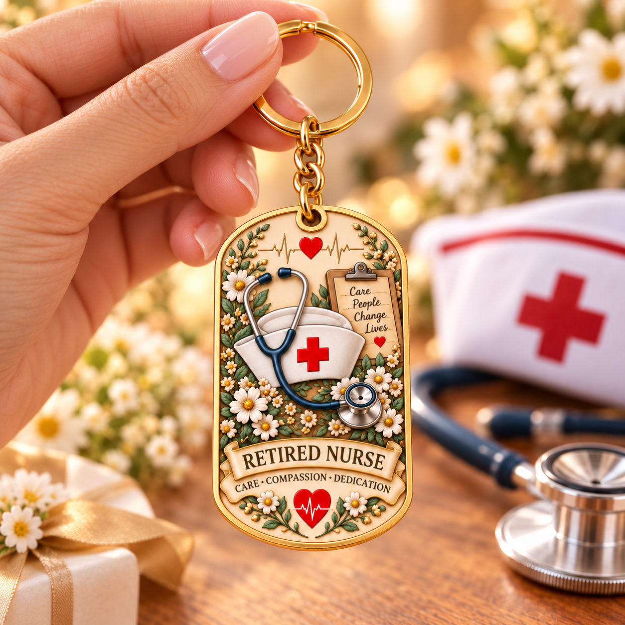 👩‍⚕️ Retired Nurse Keychain-HandPrint