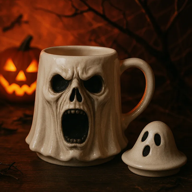 Halloween themed pumpkin mug (Including cup lid)-HandPrint