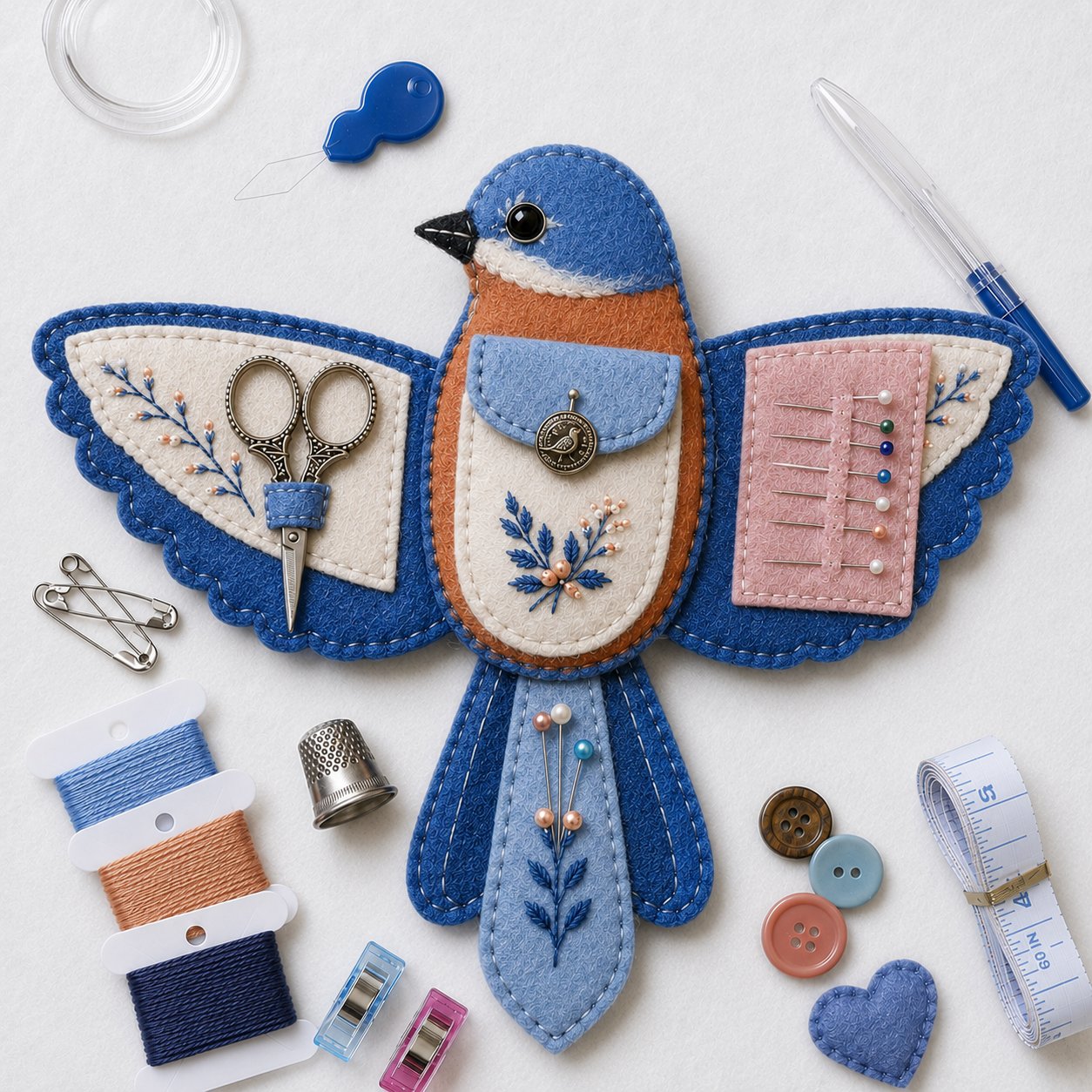 🐦 Bird-Shaped Felt Sewing Organizer DIY Kit - Cardinal-HandPrint