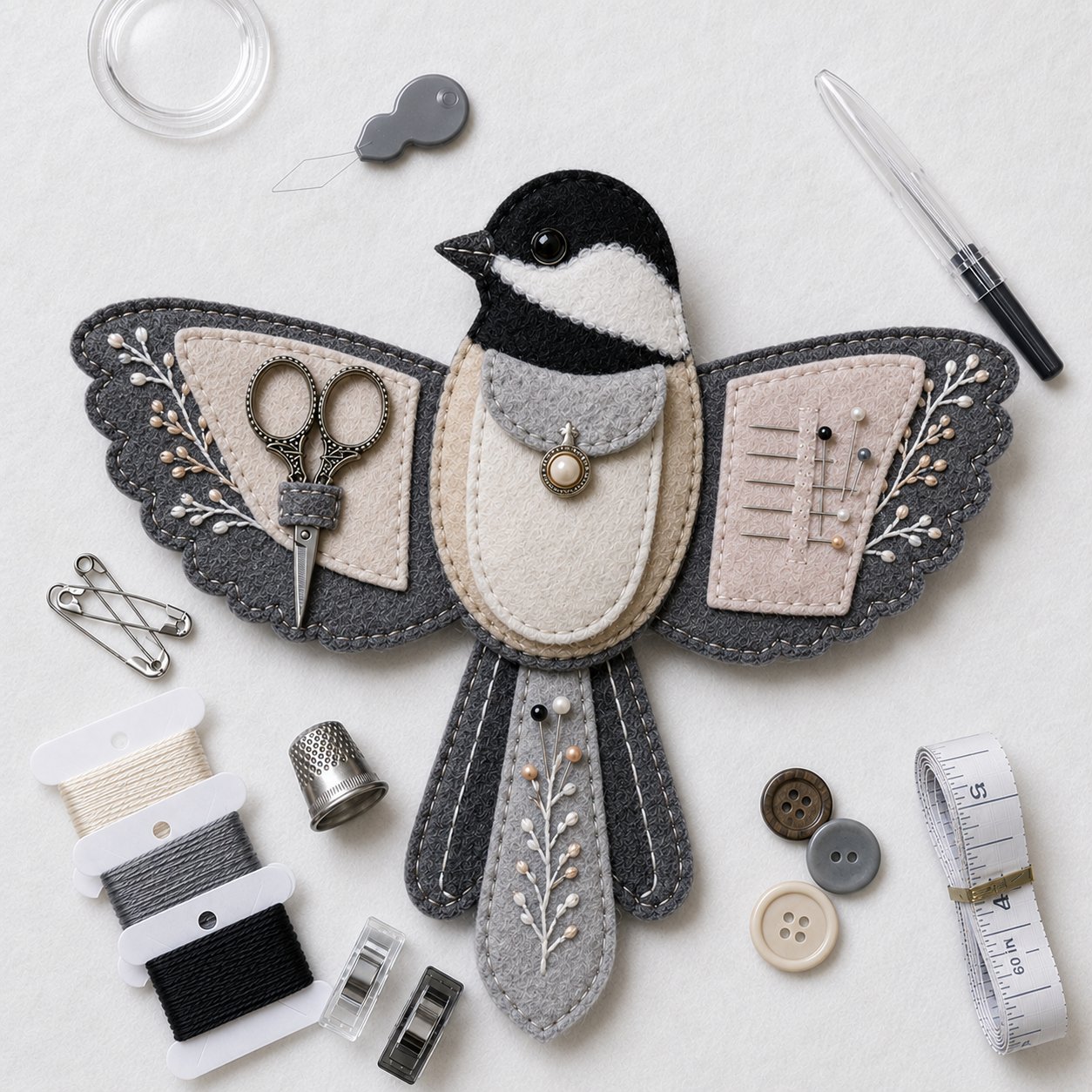 🐦 Bird-Shaped Felt Sewing Organizer DIY Kit - Cardinal-HandPrint