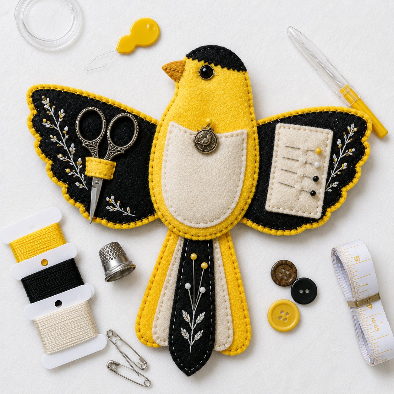 🐦 Bird-Shaped Felt Sewing Organizer DIY Kit - Cardinal-HandPrint