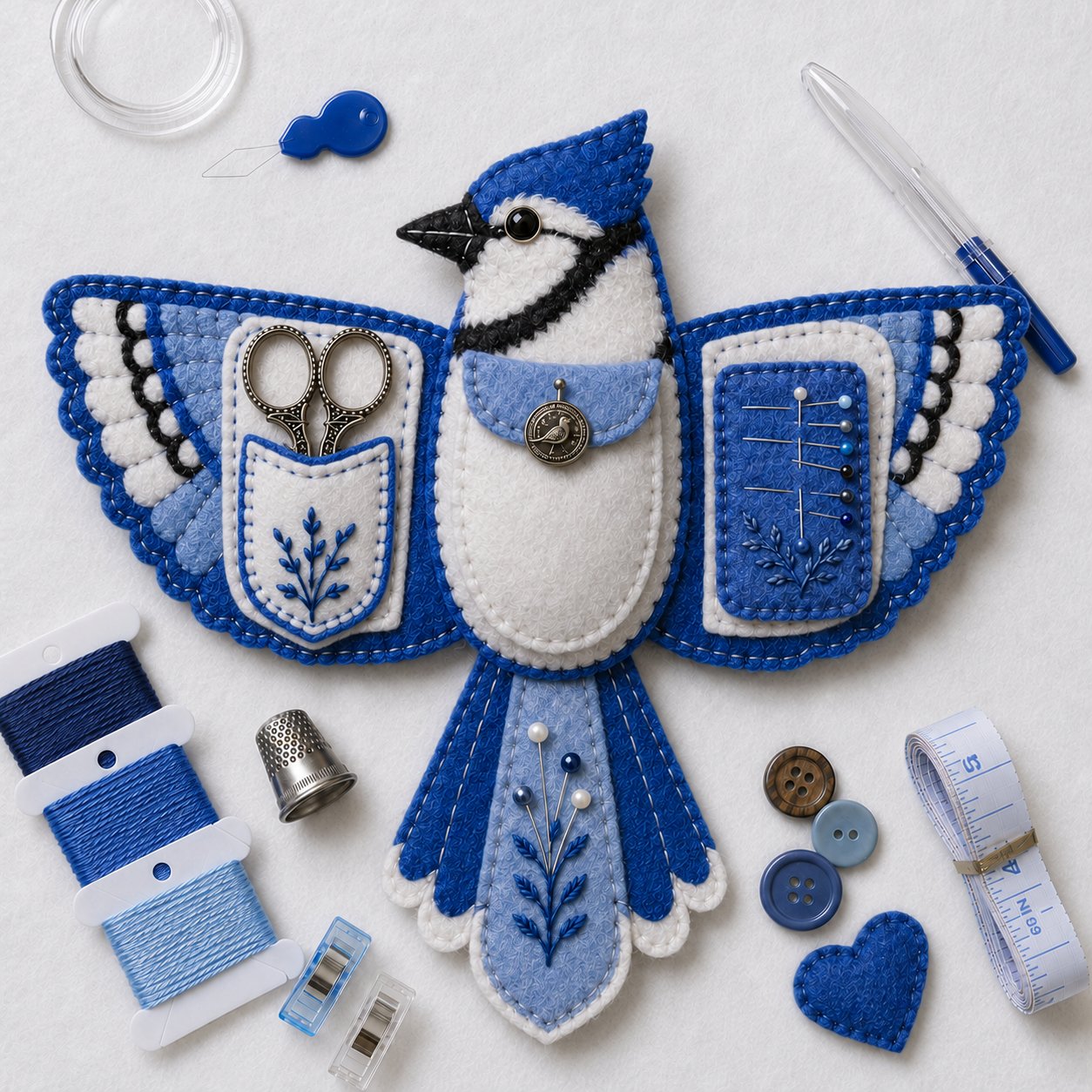 🐦 Bird-Shaped Felt Sewing Organizer DIY Kit - Cardinal-HandPrint