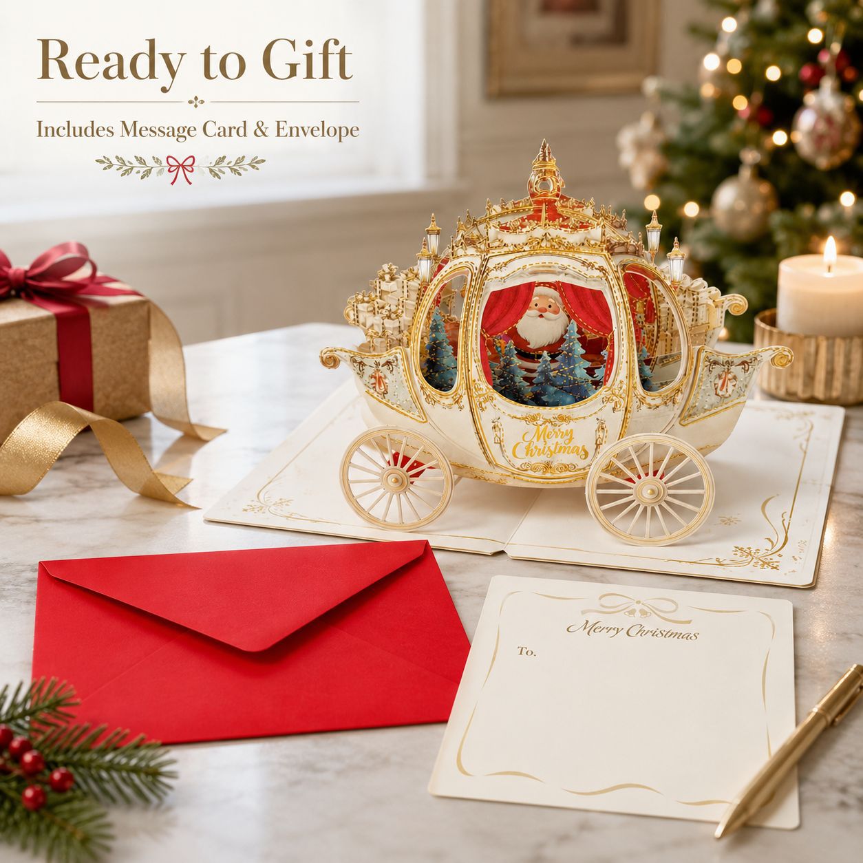 🔥 70% OFF — 3D Christmas Carriage Pop-Up Greeting Card Set 🎅🎄-HandPrint