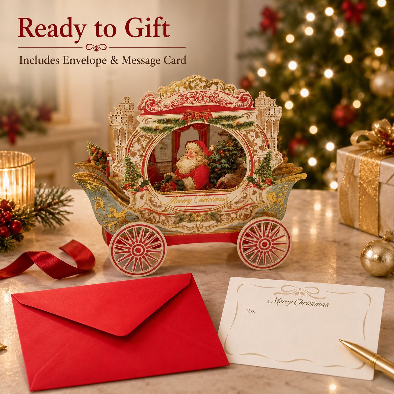 🔥 70% OFF — 3D Christmas Carriage Pop-Up Greeting Card Set 🎅🎄-HandPrint