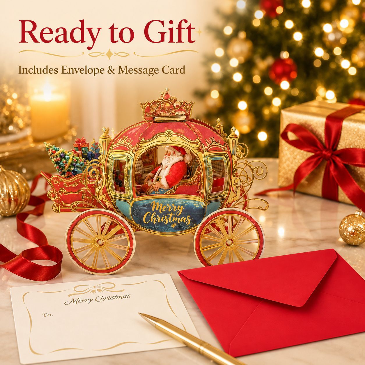 🔥 70% OFF — 3D Christmas Carriage Pop-Up Greeting Card Set 🎅🎄-HandPrint