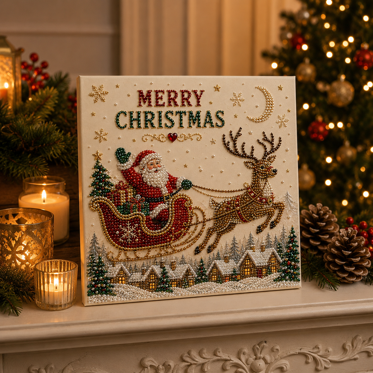 🎅 Christmas Santa Sleigh DIY Bead Art Kit-HandPrint