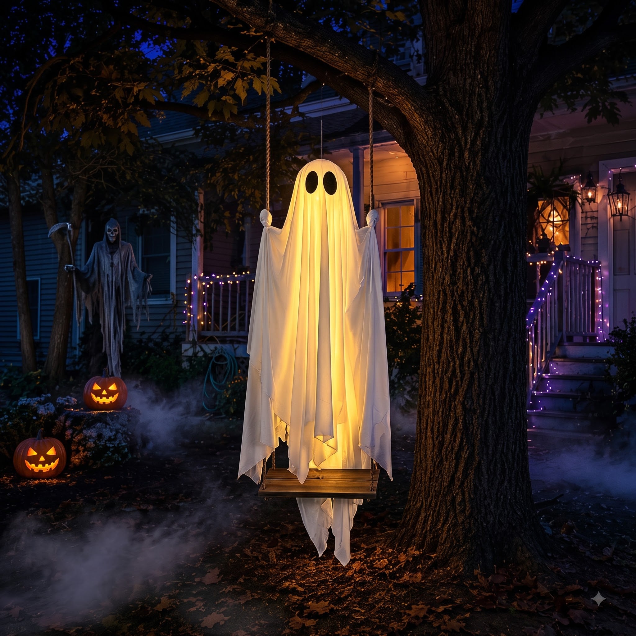 The Midnight Guest – 5FT Light-Up Swinging Ghost-HandPrint
