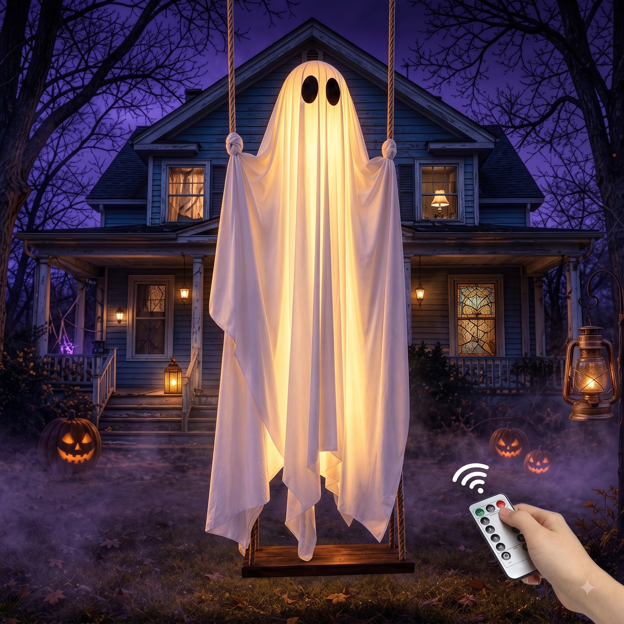 The Midnight Guest – 5FT Light-Up Swinging Ghost-HandPrint