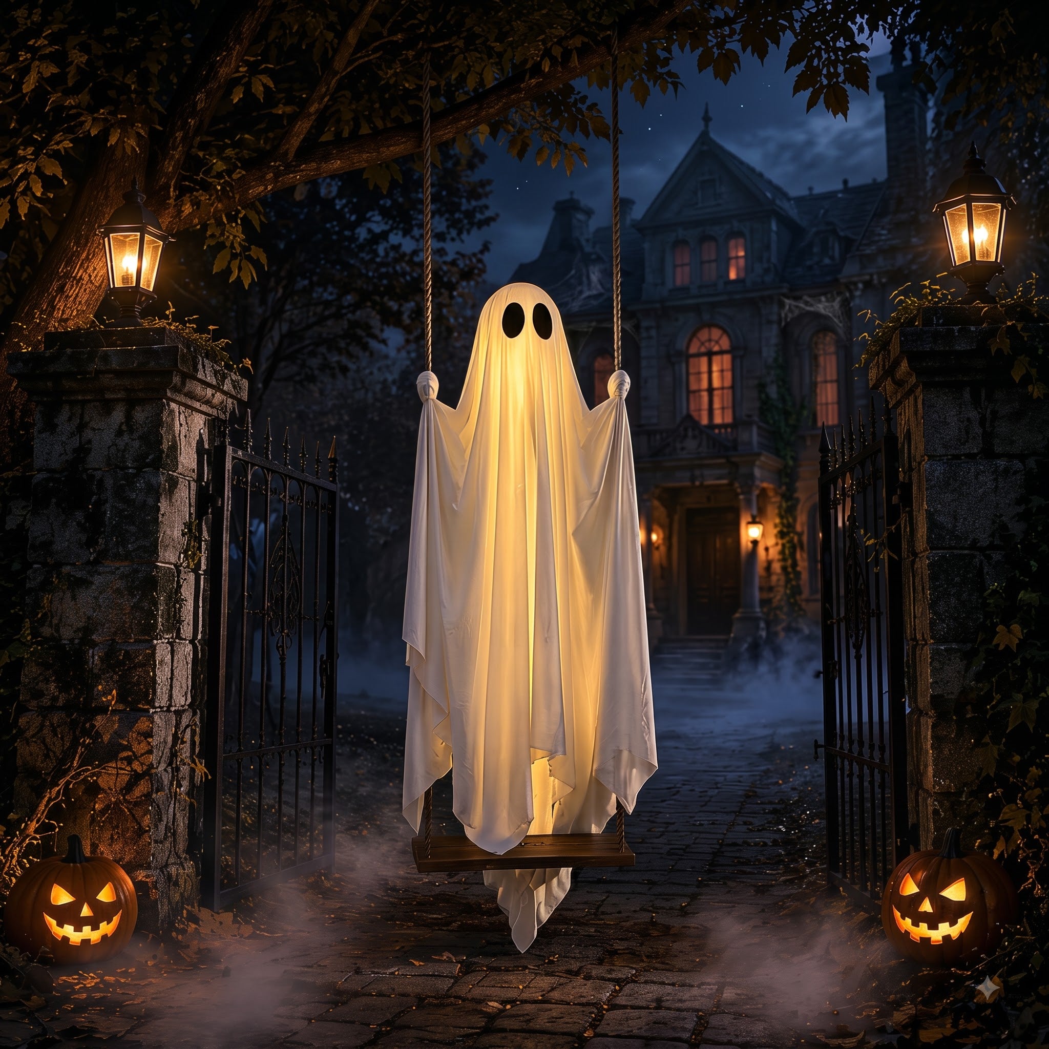 The Midnight Guest – 5FT Light-Up Swinging Ghost-HandPrint
