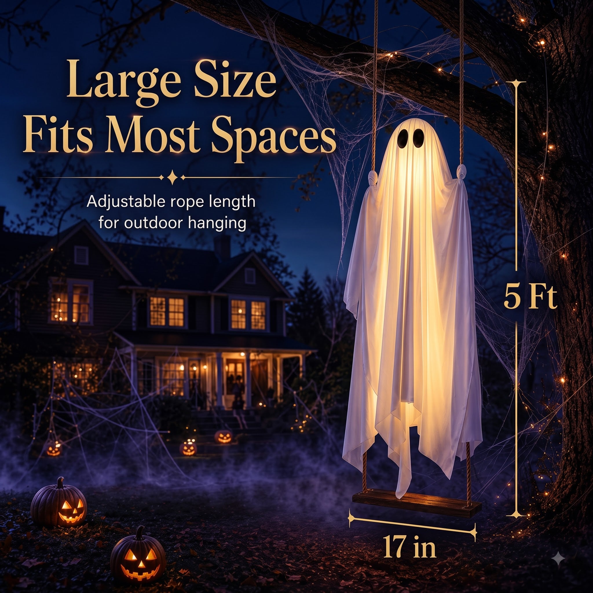 The Midnight Guest – 5FT Light-Up Swinging Ghost-HandPrint