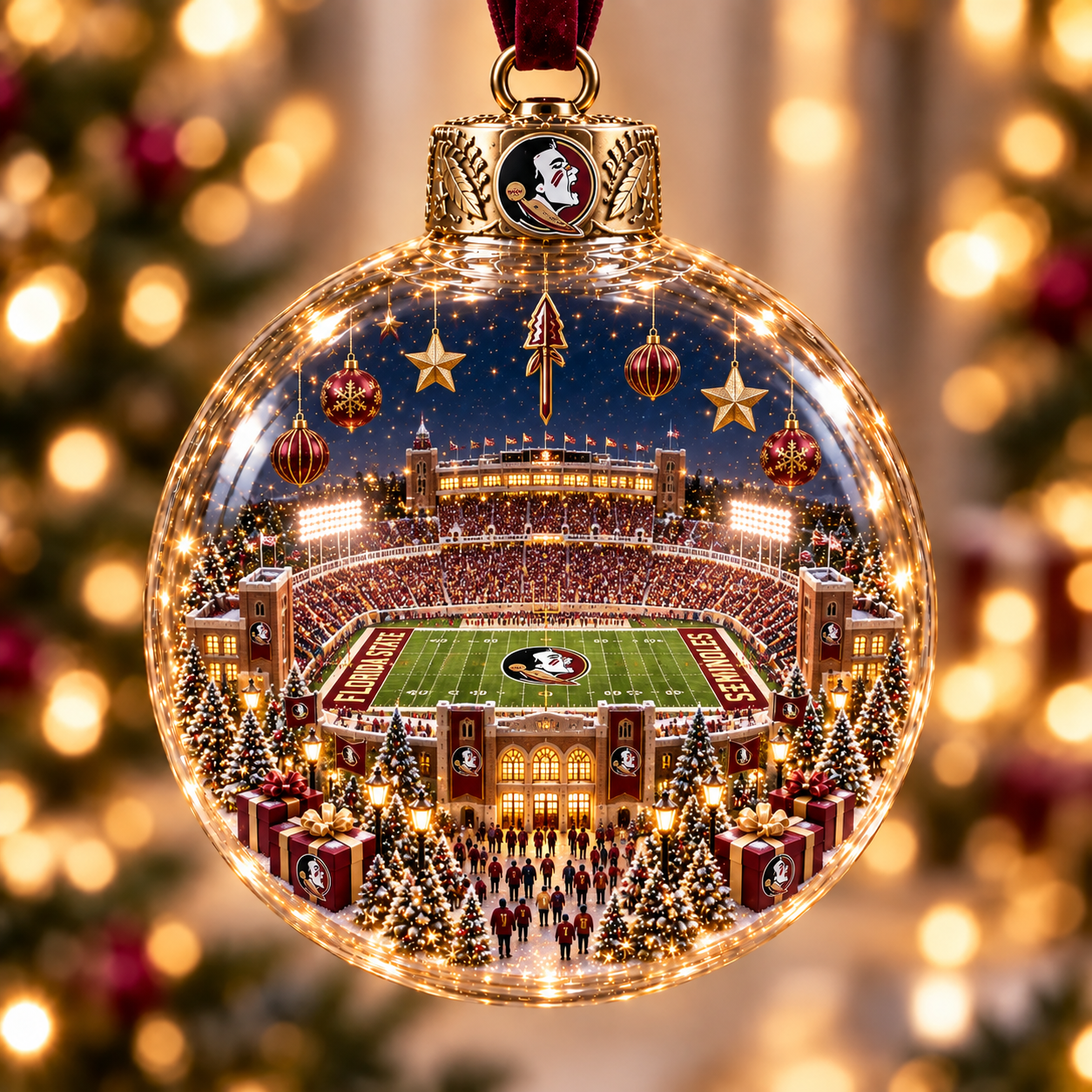 🏈 Game Day Glow – Light-Up Football Stadium Christmas Ornament-HandPrint