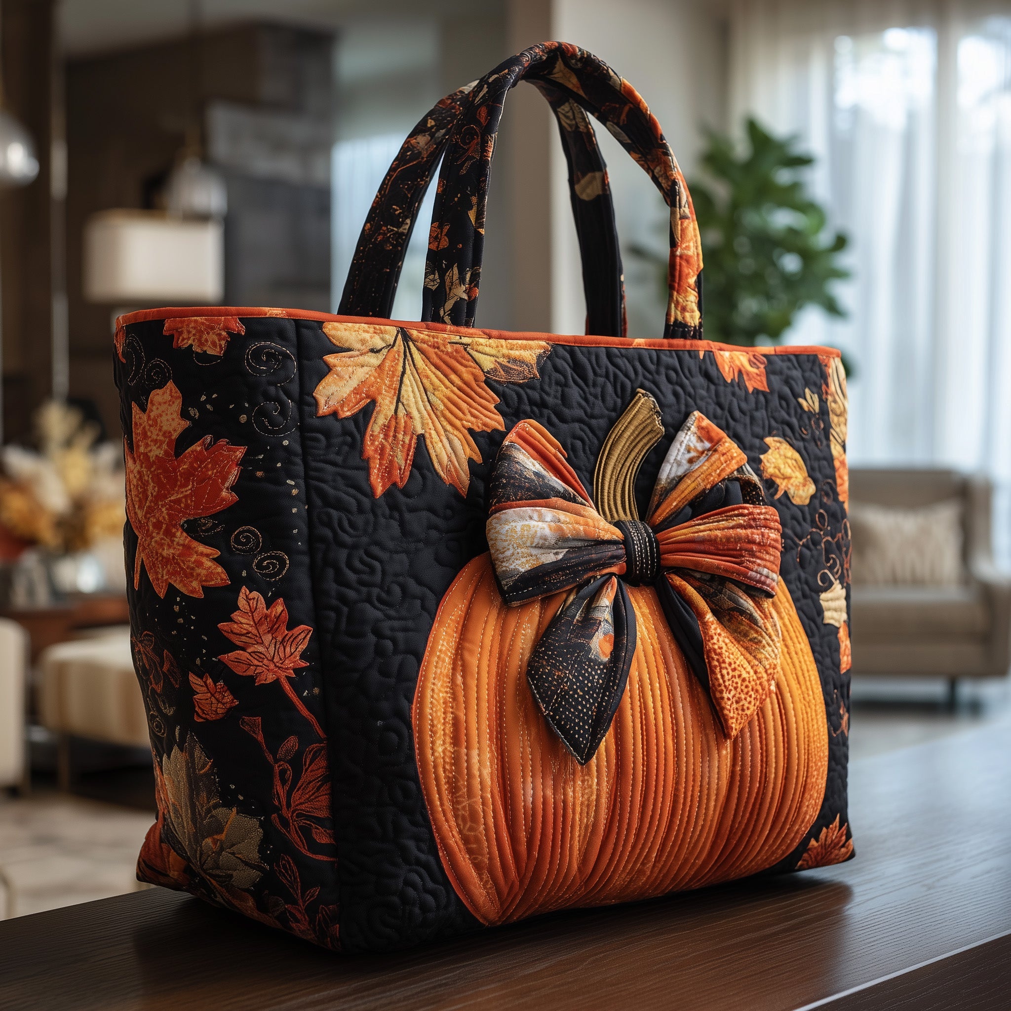 Rustic Pumpkin Charm Quilted Tote Bag GFTOTP9907-HandPrint