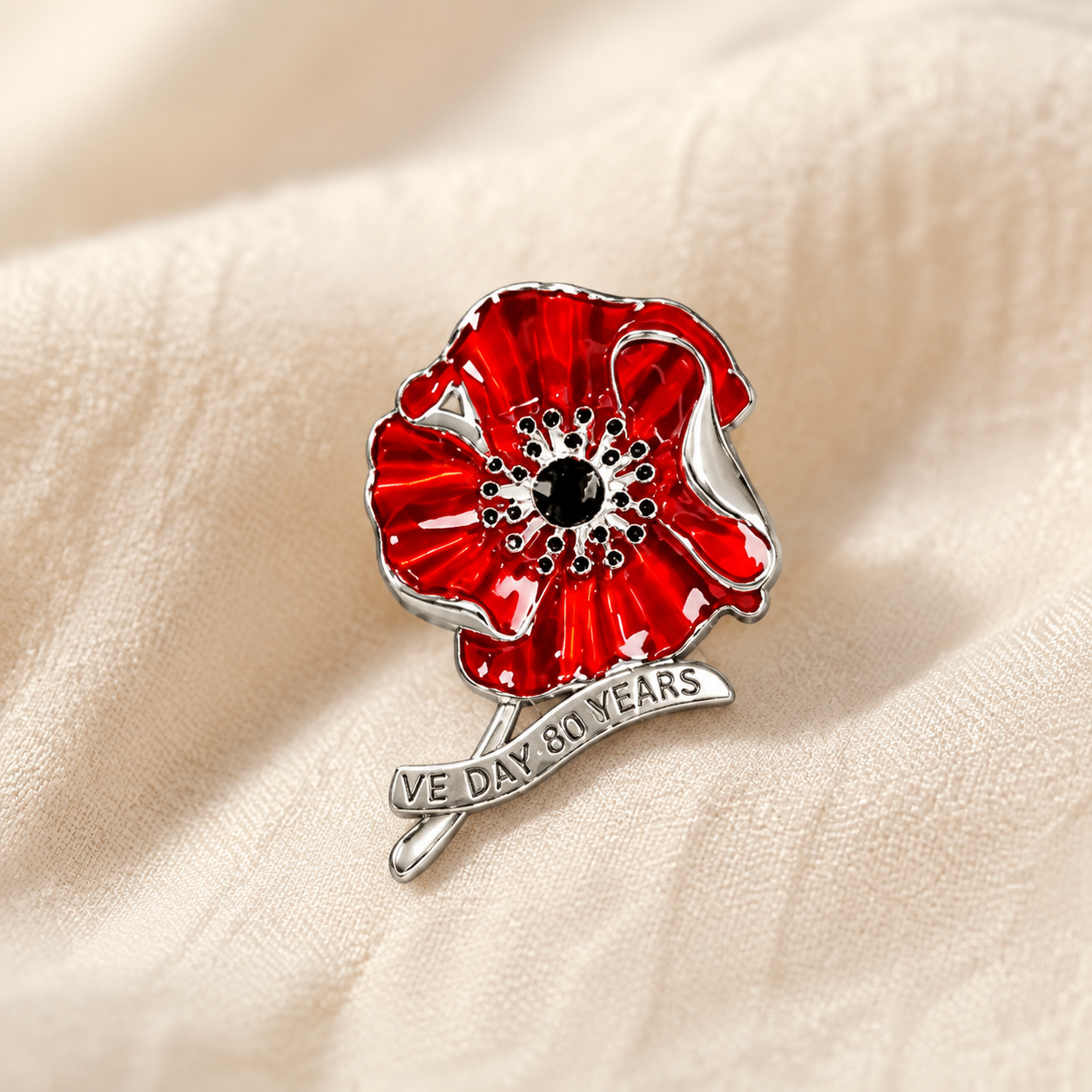 VE Day 80 Poppy Brooch | Limited Edition Anniversary Keepsake-HandPrint