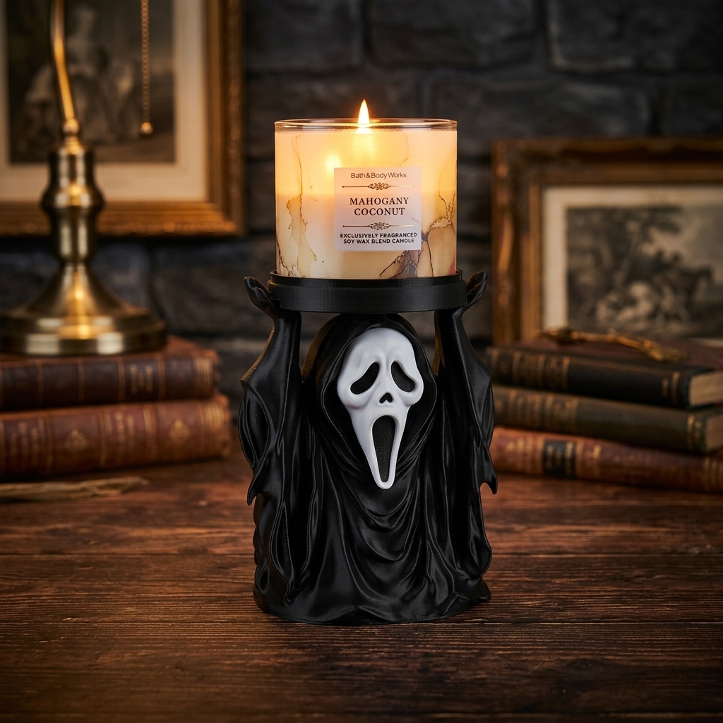 Ghostface Candle Holder – Spooky Horror Decor for 3-Wick & Jar Candles-HandPrint