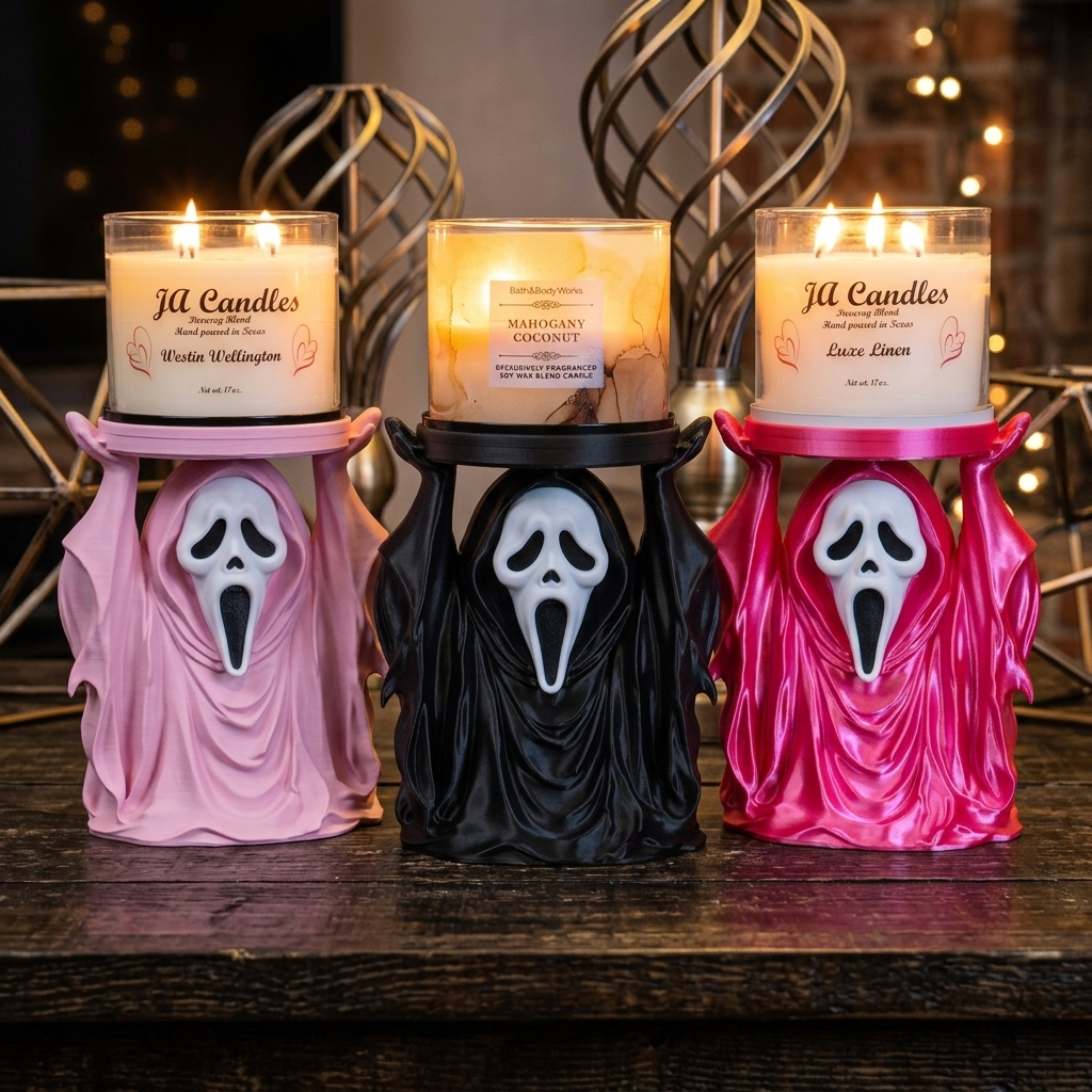 Ghostface Candle Holder – Spooky Horror Decor for 3-Wick & Jar Candles-HandPrint
