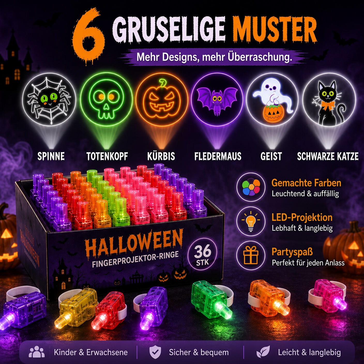 👻🎃 Halloween-Fingerprojektorringe – LED-Partymitgebsel für Kinder-HandPrint