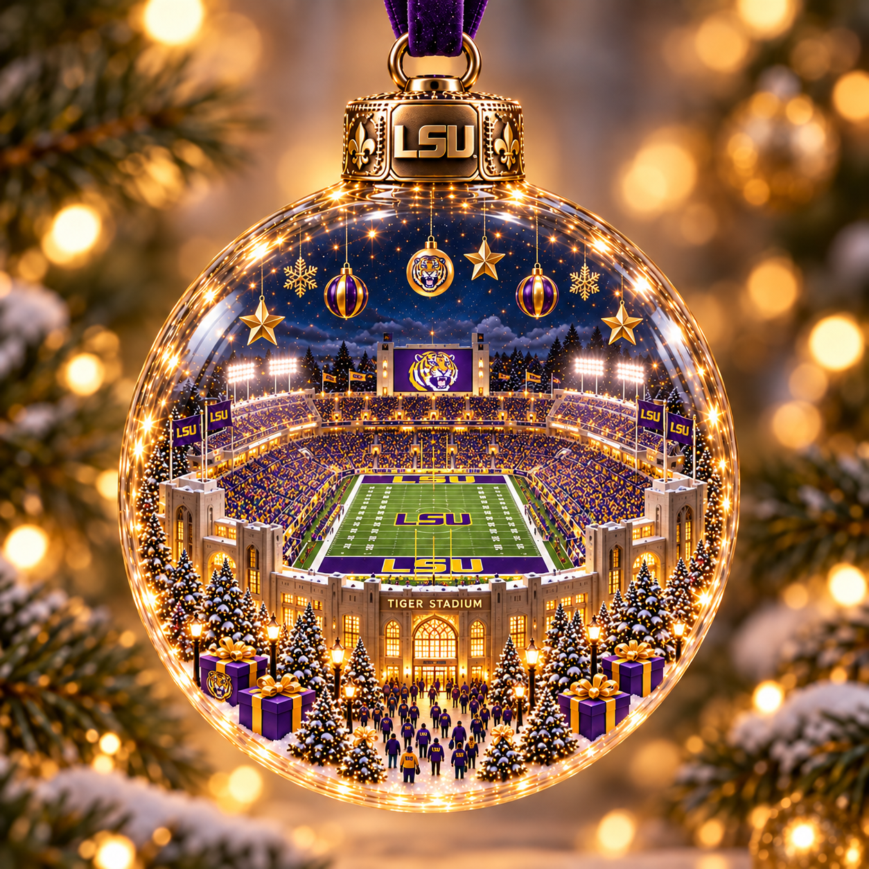 🏈 Game Day Glow – Light-Up Football Stadium Christmas Ornament-HandPrint