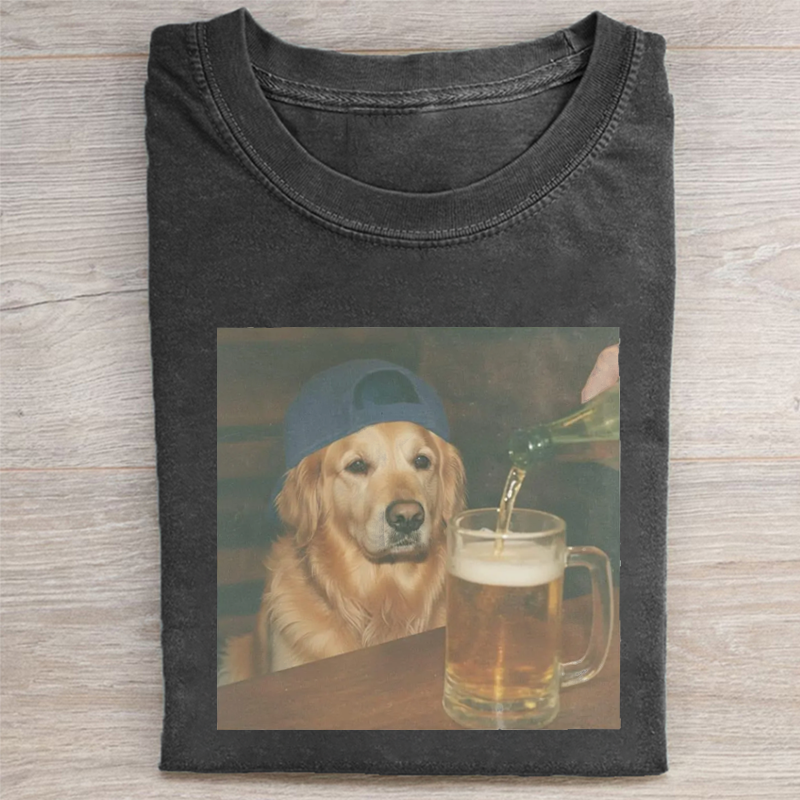 Funny Golden Retriever Drinking Beer T-shirt-NaturexCraft