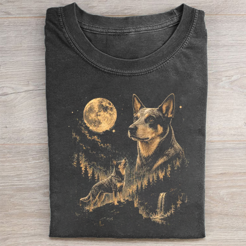 Australian Cattle Dog Howling Moon Graphic T-shirt-NaturexCraft