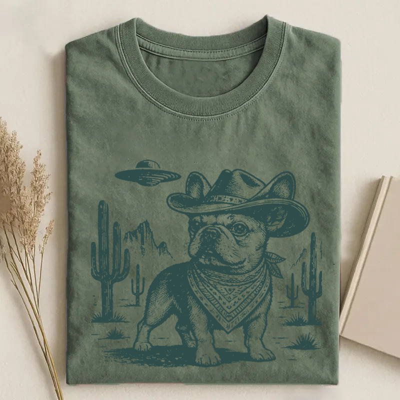 French Bulldog Ufo Cowboy T-shirt-NaturexCraft
