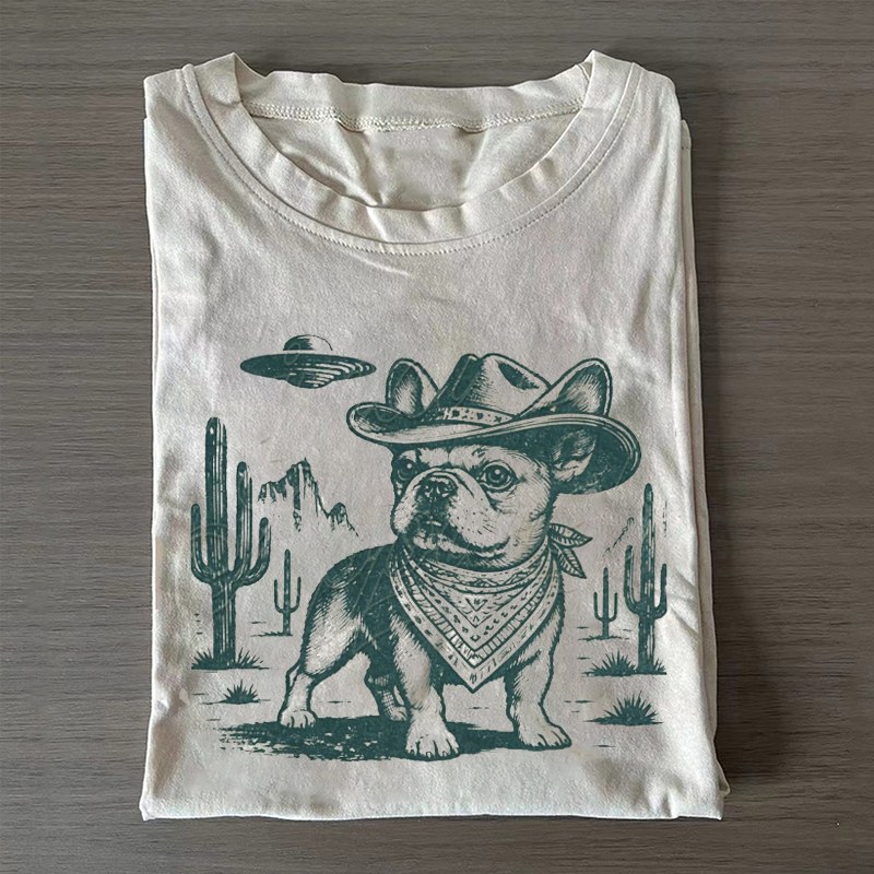 French Bulldog Ufo Cowboy T-shirt-NaturexCraft