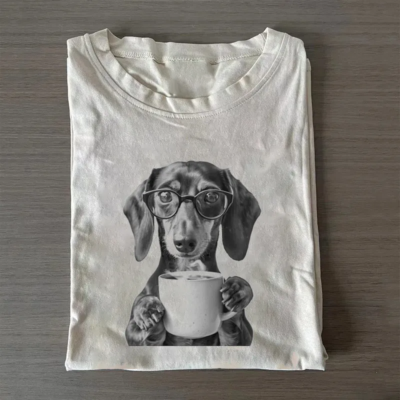 Dachshund Drinking Coffee T-shirt-NaturexCraft