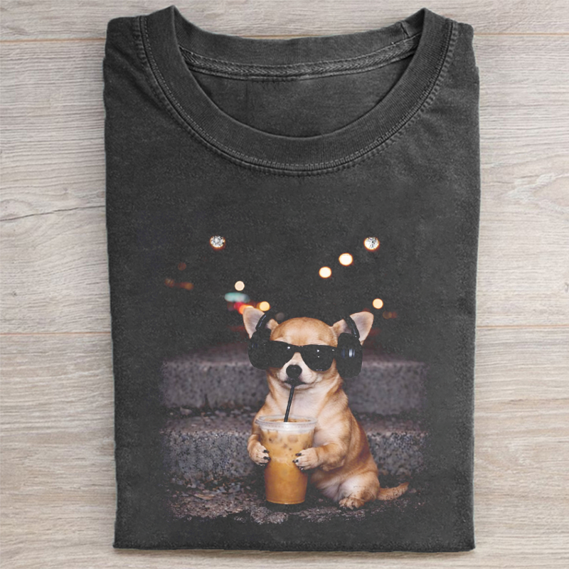 Chihuahua Drinking Iced Coffee T-shirt-NaturexCraft