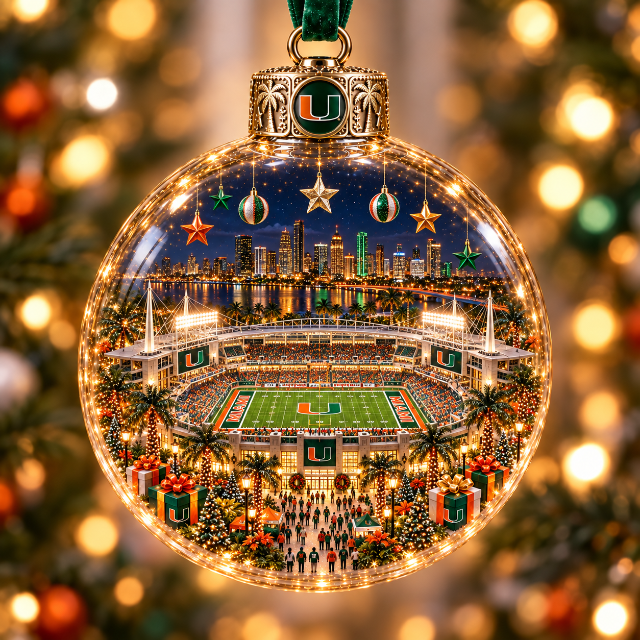 🏈 Game Day Glow – Light-Up Football Stadium Christmas Ornament-HandPrint