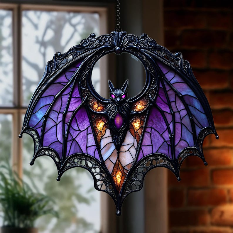 Halloween Mysterious Purple Bat Light Catcher-HandPrint