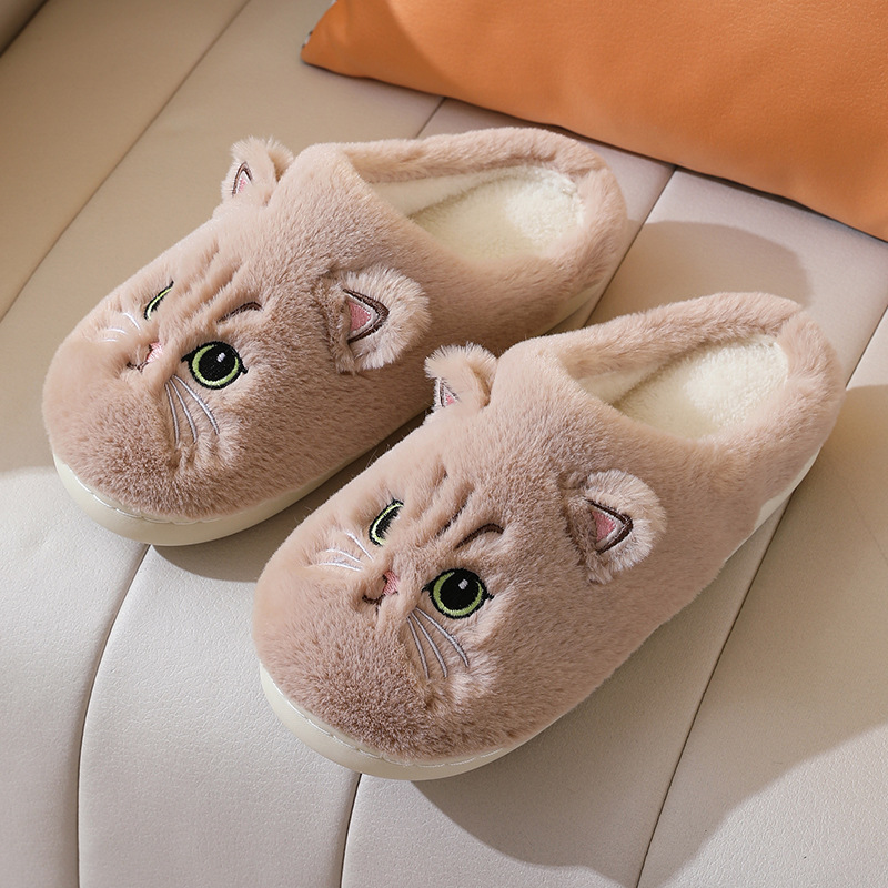 Women's Warm Slip-On Cat Slippers-HandPrint