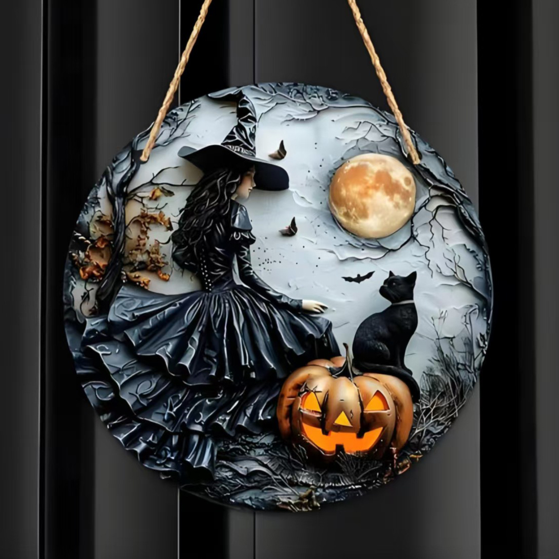 Halloween Charming Moonlight Witch Glass Window Hanging Sun Catcher-HandPrint