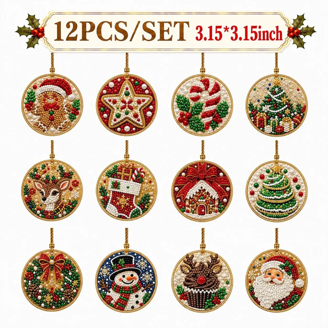 6Pcs/12Pcs Christmas DIY Diamond Painting Ornaments Kit for Holiday Home Decor-HandPrint