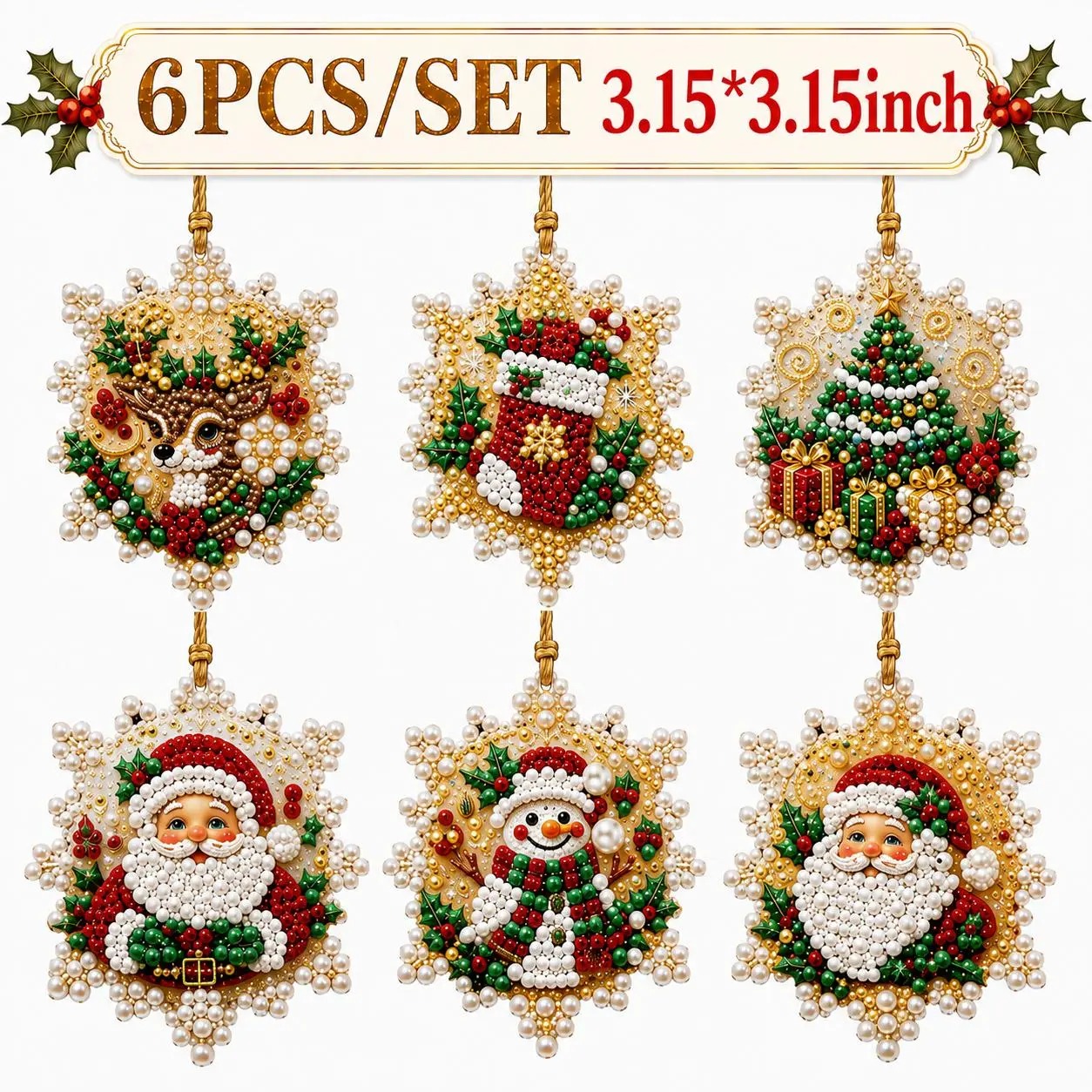 6Pcs/12Pcs Christmas DIY Diamond Painting Ornaments Kit for Holiday Home Decor-HandPrint